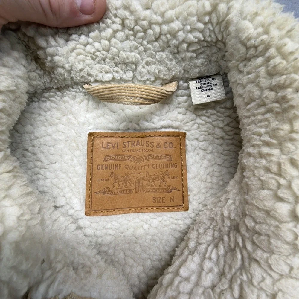 Levi's Sherpa Lined Corduroy‎ Tan Trucker Jacket Mens M Beige Levi Strauss Coat